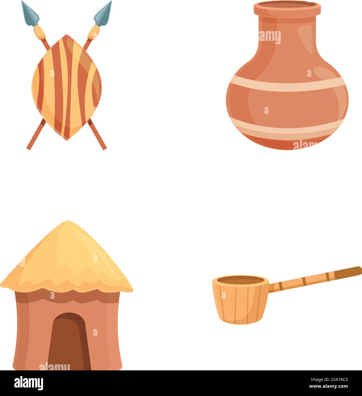 Les icônes de culture africaine définissent le vecteur de dessin animé. Culture et vie de la tribu autochtone. afrique du Sud. Les icônes de culture africaine définissent le vecteur de dessin animé. Culture et vie de la tribu autochtone Illustration de Vecteur