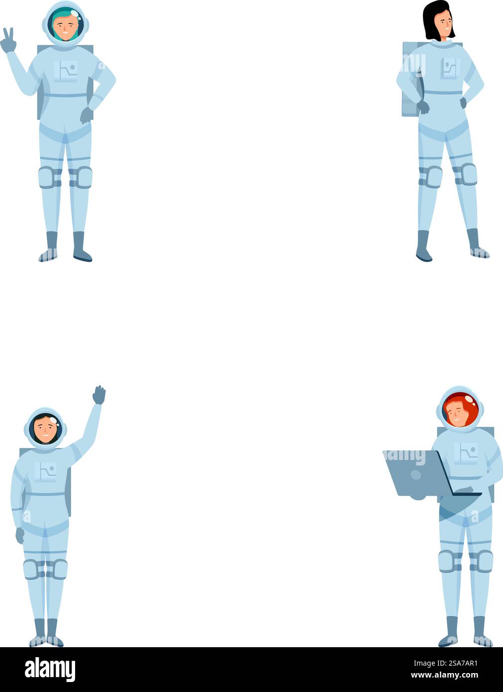 Collection d'astronautes illustrés montrant divers gestes, adaptés à diverses fins de conception. Ensemble de personnages astronautes de bande dessinée dans différentes poses Illustration de Vecteur