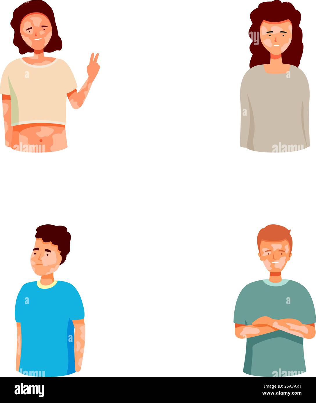 Collection de quatre personnages de dessins animés avec différentes expressions et gestes, isolés sur blanc. Ensemble de personnages de dessins animés diversifiés exprimant des émotions Illustration de Vecteur