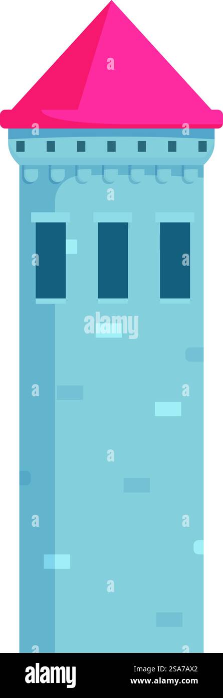 Grande et imposante tour médiévale en pierre, avec un toit rouge et de petites fenêtres, évoque un sens de l'histoire et de la grandeur. Tour médiévale en pierre haute avec toit rouge et petites fenêtres Illustration de Vecteur