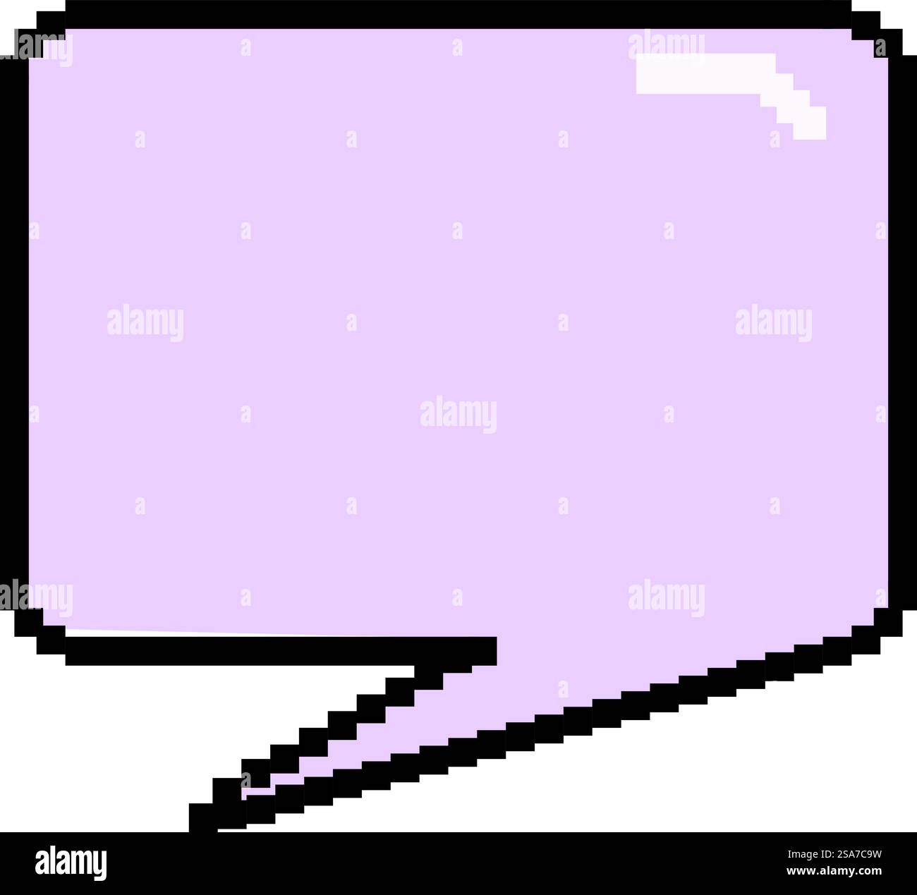 La bulle de discours graphique de pixel de style rétro 8 bits fournit un espace de copie pour communiquer votre message. Bulle violette pixelisée pointant vers la droite avec un espace vide pour le texte Illustration de Vecteur