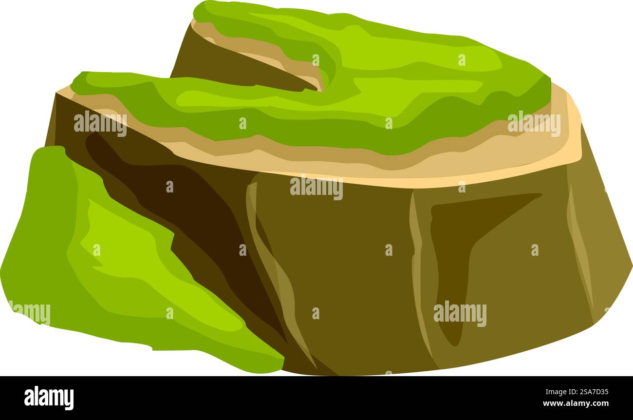Île verte avec des falaises, parfait pour représenter l'aventure, le voyage ou la nature. L'herbe verte pousse sur un morceau de terre représentant une île Illustration de Vecteur