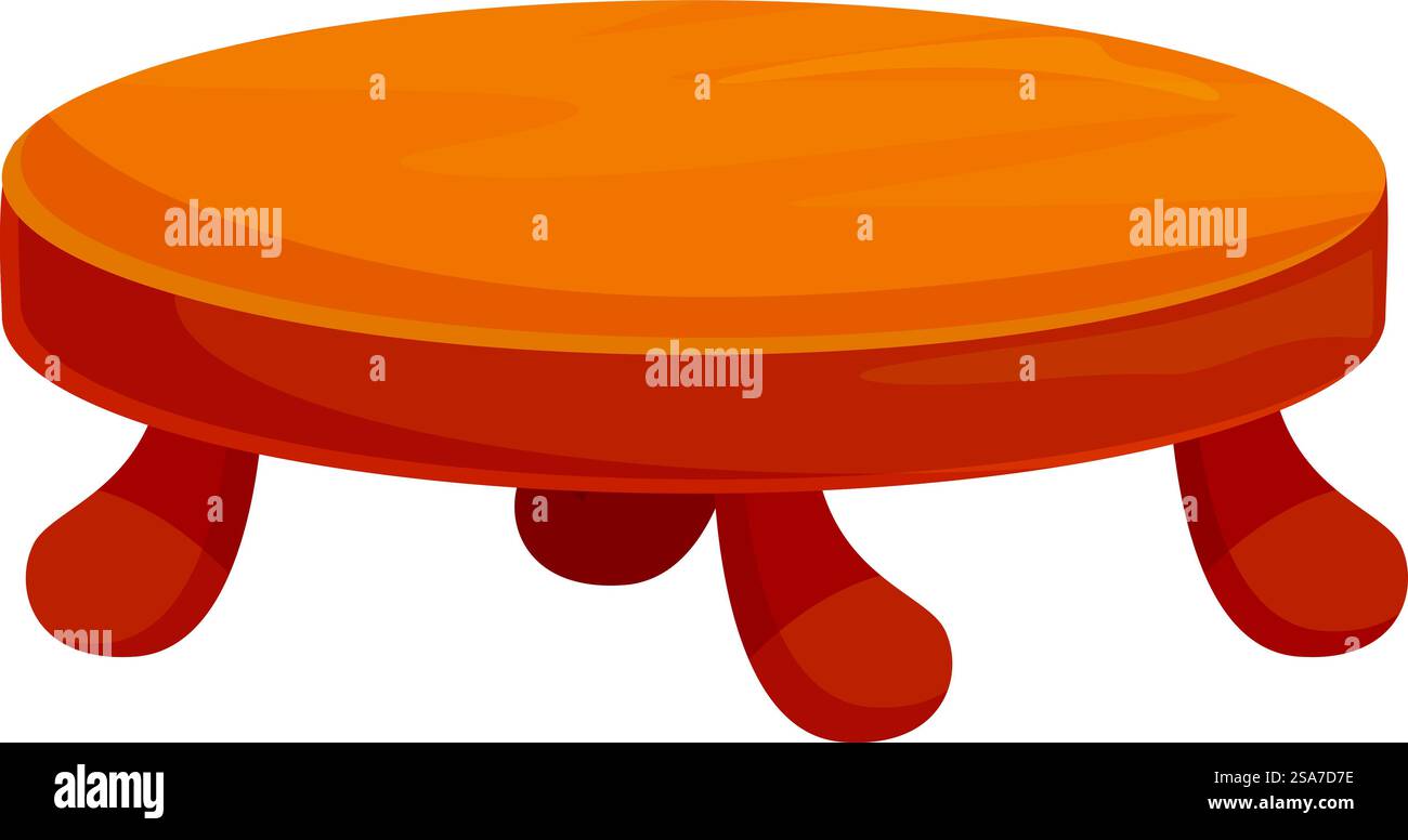 Tabouret rond court avec quatre jambes debout sur fond blanc. Tabouret rond en bois debout sur quatre pieds Illustration de Vecteur