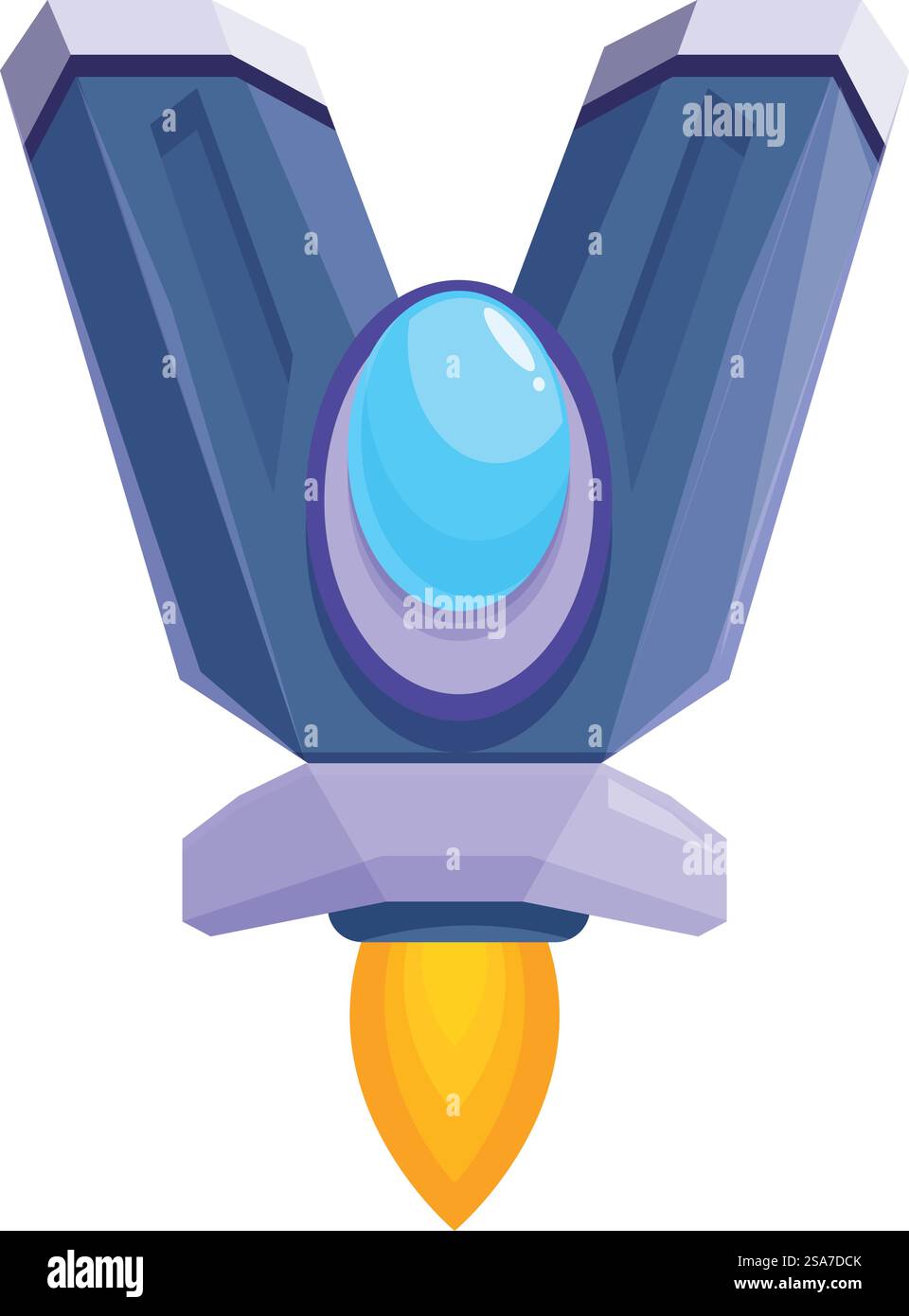 Cartoon Spaceship se lance dans l'espace avec ses moteurs allumés. Lancement d'un vaisseau spatial de dessin animé pour explorer l'univers Illustration de Vecteur