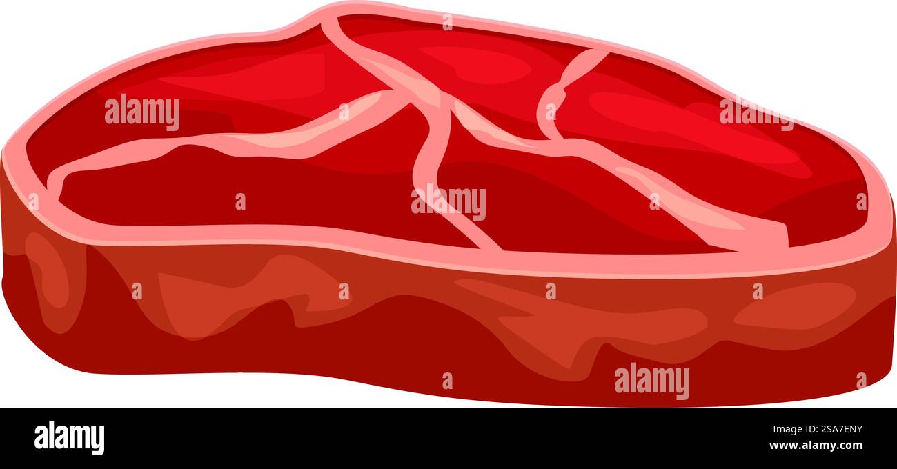 Steak cru frais avec de la graisse couchée sur fond blanc. Steak de viande rouge frais couché sur fond blanc Illustration de Vecteur