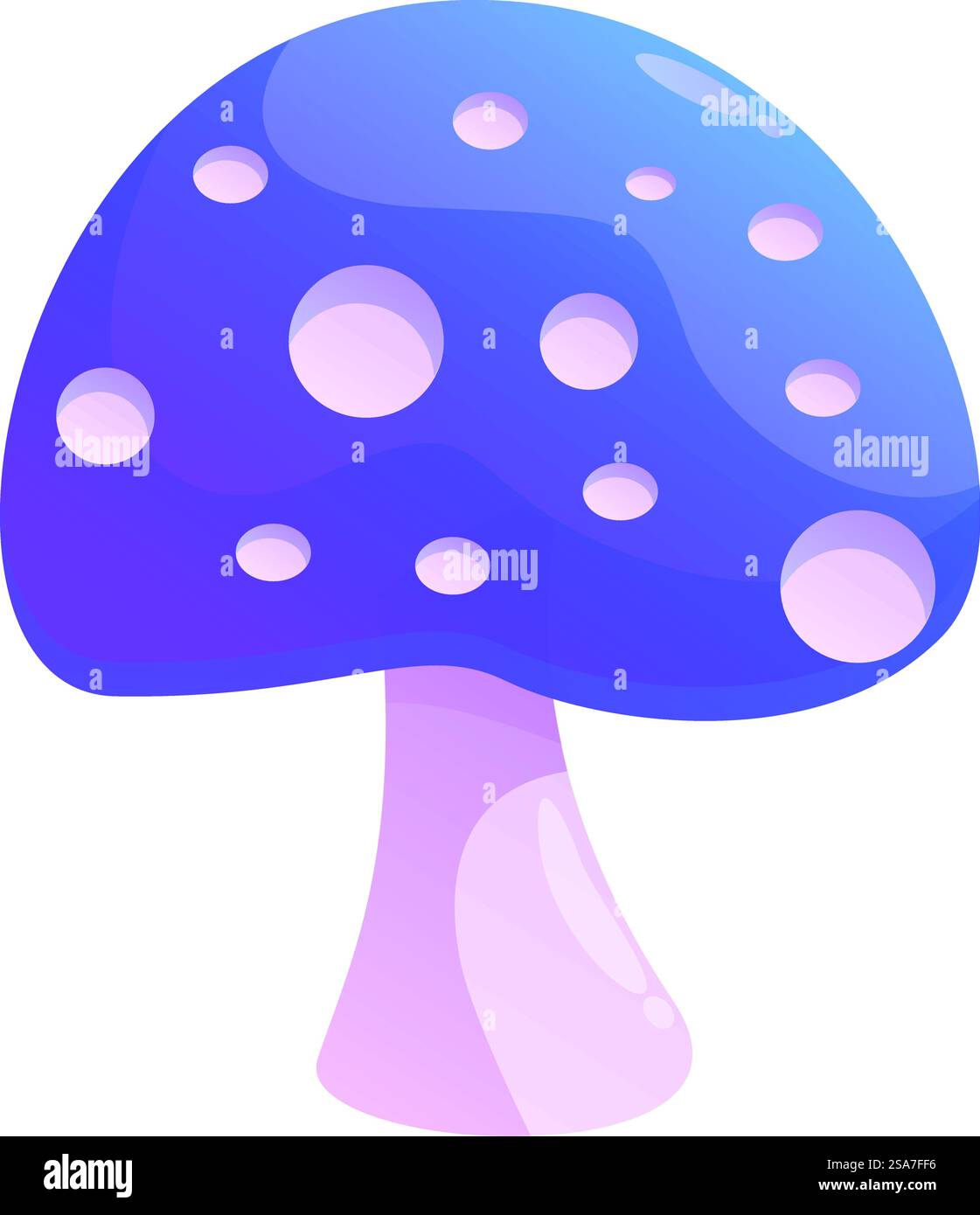 Champignon magique bleu avec des taches roses poussant dans une forêt enchantée. Champignon magique bleu poussant dans l'illustration forestière enchantée Illustration de Vecteur
