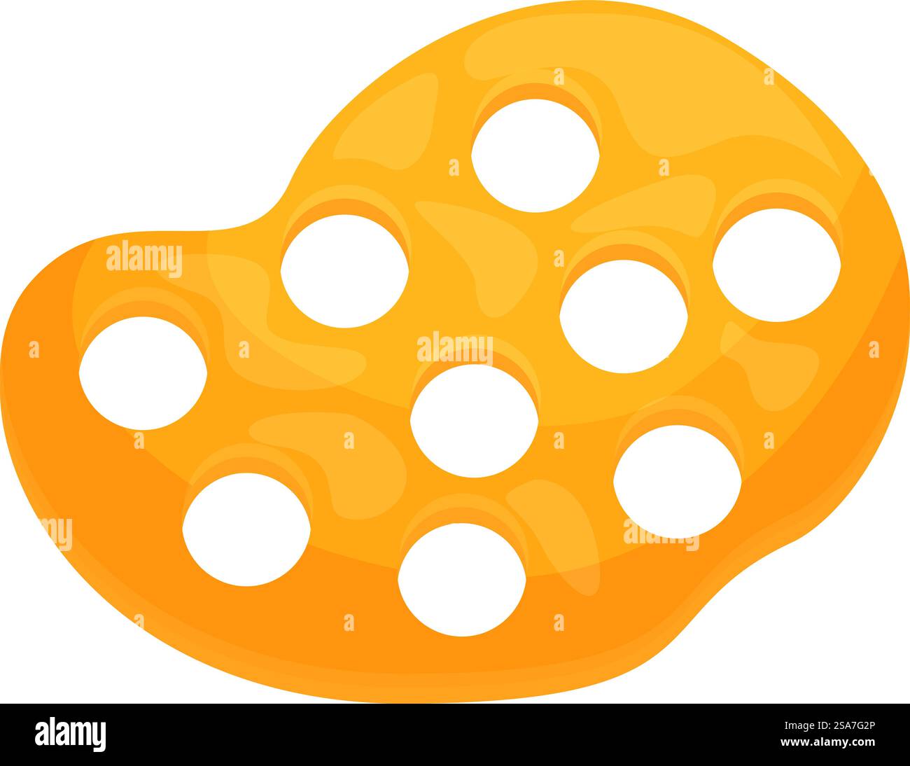 Tranche de fromage jaune avec des trous est isolé sur fond blanc. Icône de dessin animé de fromage avec des trous, produit laitier pour le petit déjeuner Illustration de Vecteur