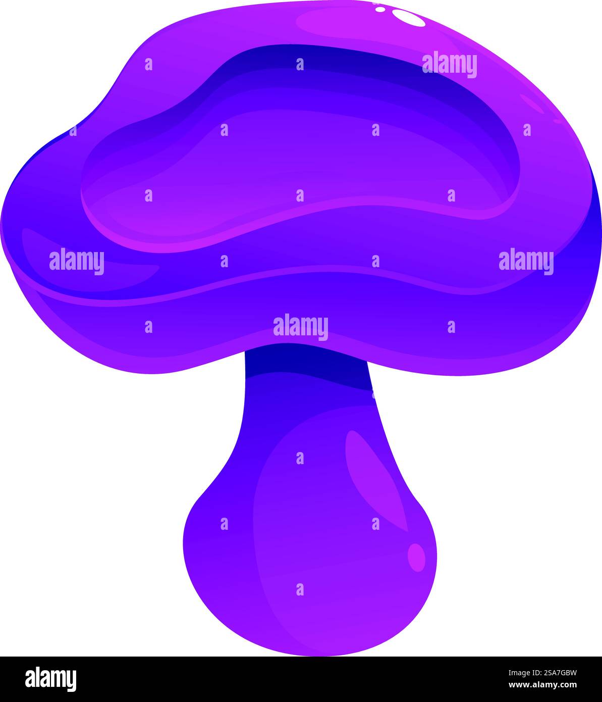 Champignon vénénéneux violet poussant dans une forêt enchantée magique. Champignon venimeux pourpre poussant en forêt enchantée Illustration de Vecteur