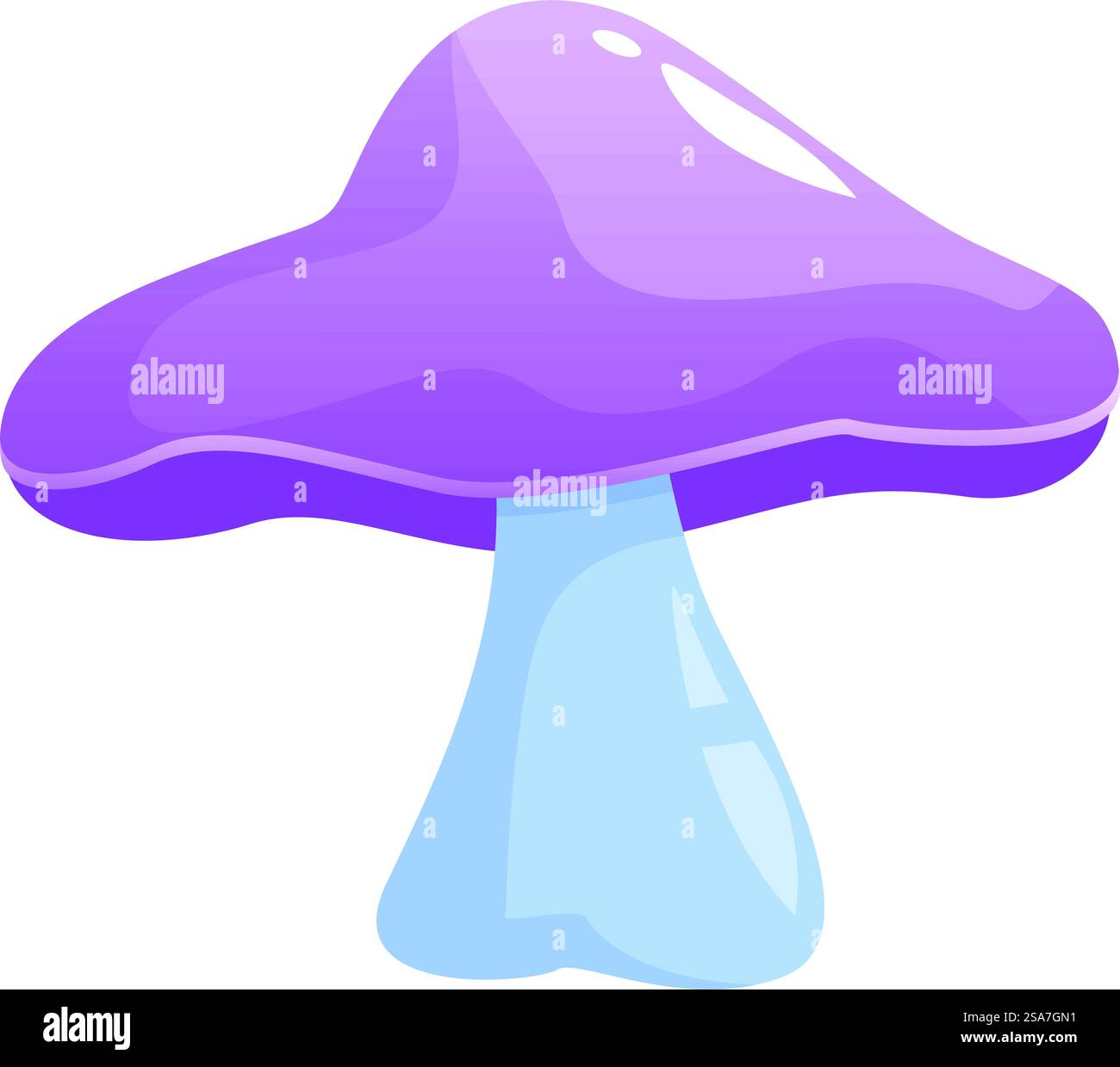 Grand champignon violet avec une tige bleu clair pousse dans une forêt enchantée. Gros champignon violet poussant dans la forêt enchantée Illustration de Vecteur