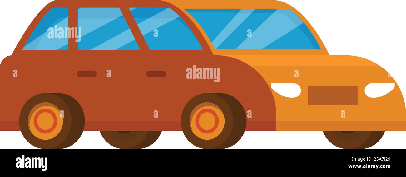 Voiture moderne à six roues combinant deux tons de couleurs marron et orange, avec de gros pneus et un design aérodynamique, vue latérale isolée sur fond blanc. Voiture moderne à six roues combinant deux tons de couleurs marron et orange avec de gros pneus et un design aérodynamique Illustration de Vecteur