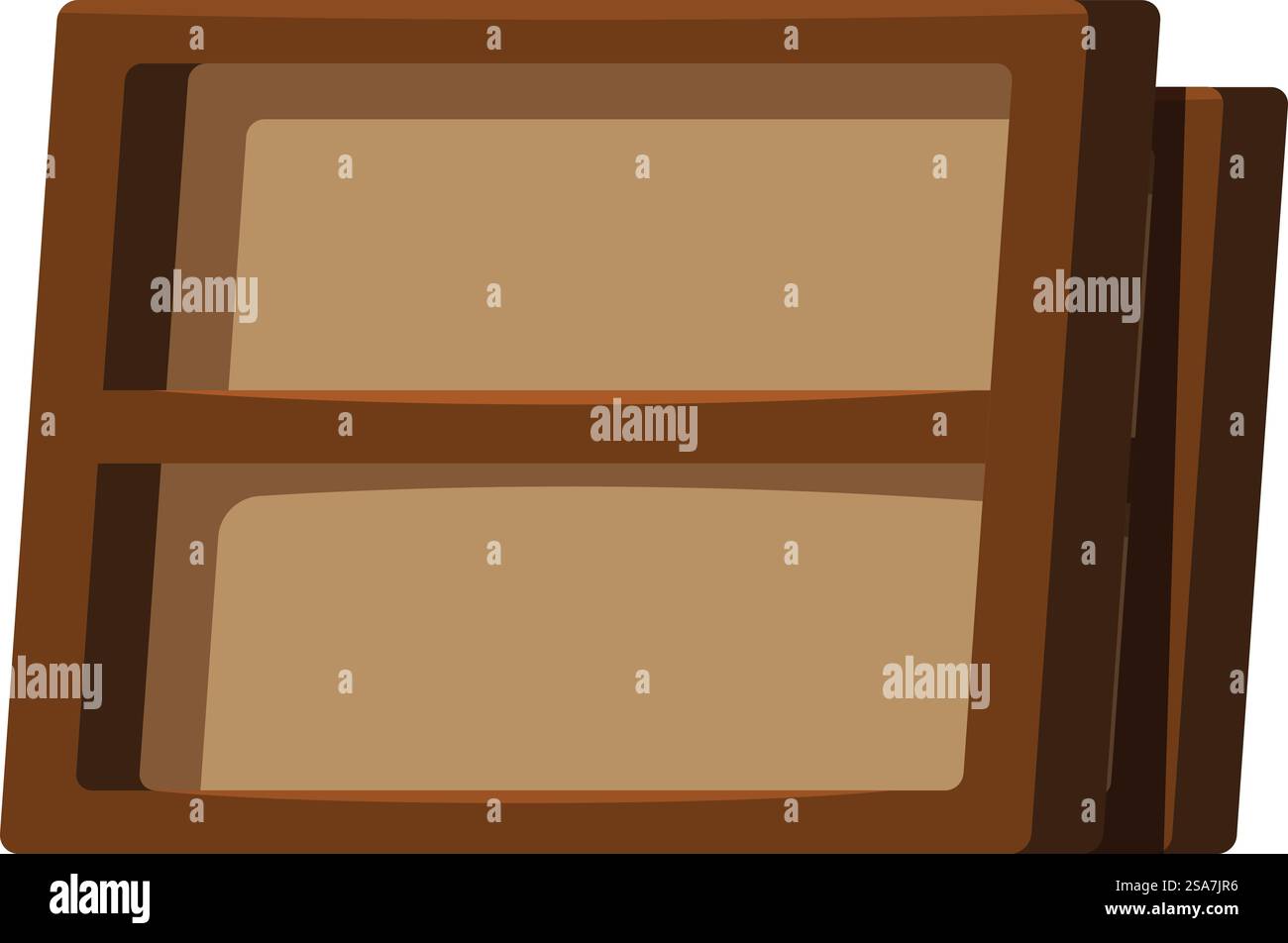 Bibliothèque vide en bois avec deux étagères pour ranger livres et décorations. Bibliothèque en bois vide debout sur le sol Illustration de Vecteur