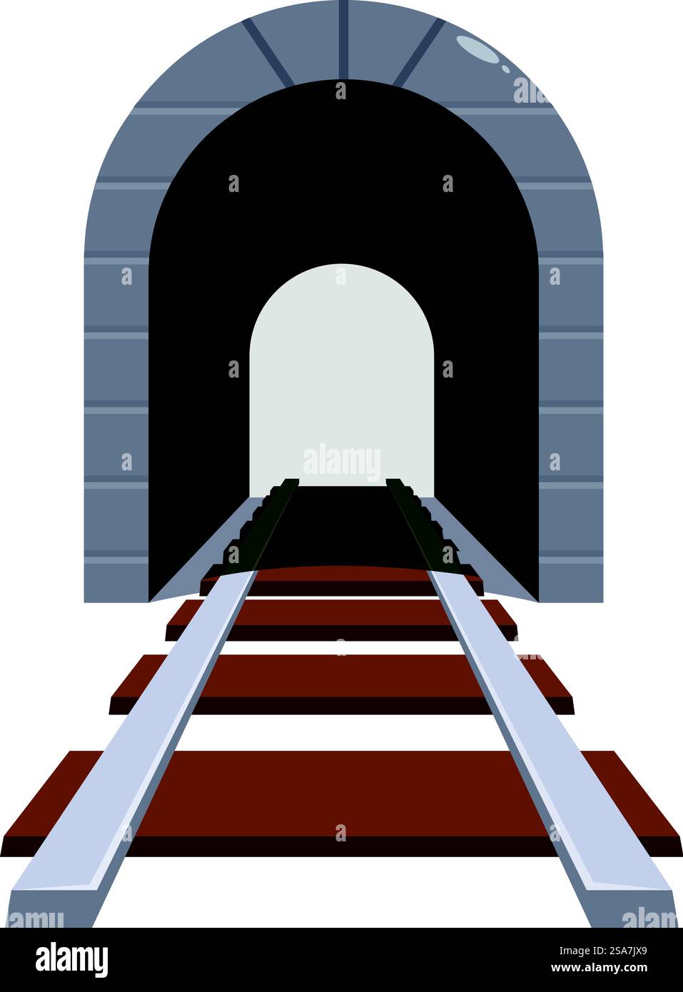 Voies ferrées menant dans l'obscurité d'un tunnel, avec une lumière brillante à l'extrémité. Voies ferrées menant à un tunnel sombre avec de la lumière à la fin Illustration de Vecteur