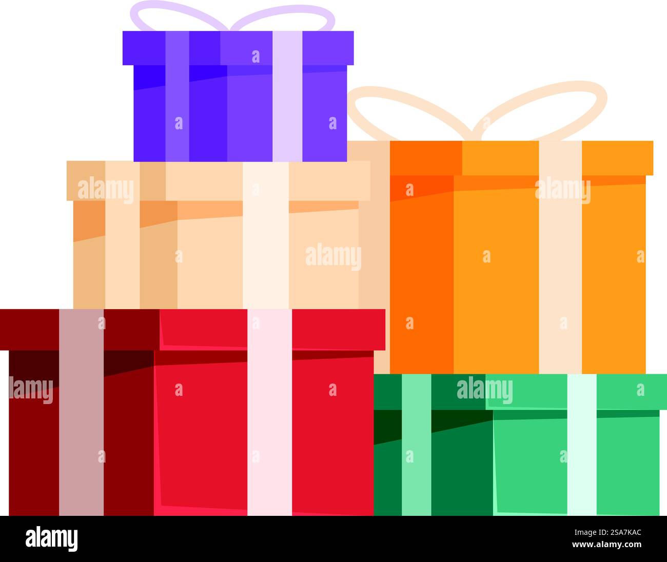 Pile festive de boîtes-cadeaux emballées, célébrant la générosité et les occasions spéciales. Pile de boîtes cadeaux emballées colorées avec ruban Illustration de Vecteur