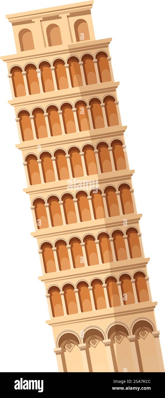 La tour penchée de pise est appuyée sur un fond blanc. La tour penchée de pise est un monument italien célèbre Illustration de Vecteur