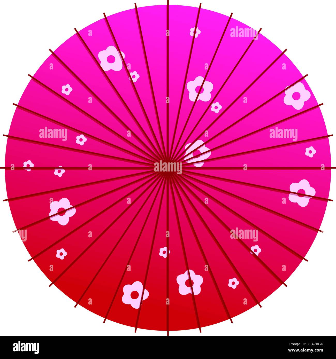 Parapluie japonais traditionnel montrant un beau motif floral. Parapluie japonais rose décoré de petites fleurs blanches Illustration de Vecteur