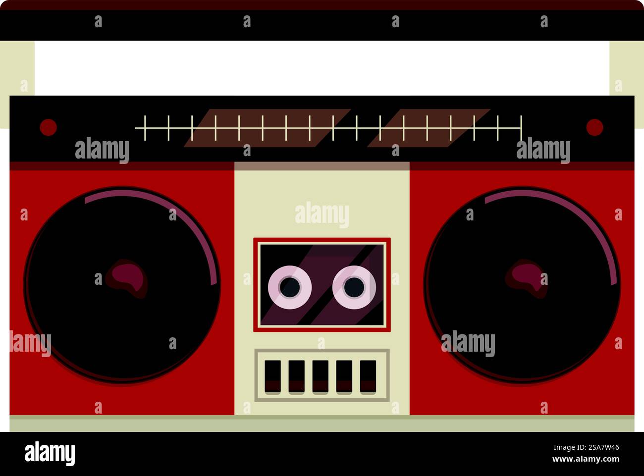 Boombox vintage jouant de la musique des années 80 Boombox rouge jouant une cassette audio Illustration de Vecteur
