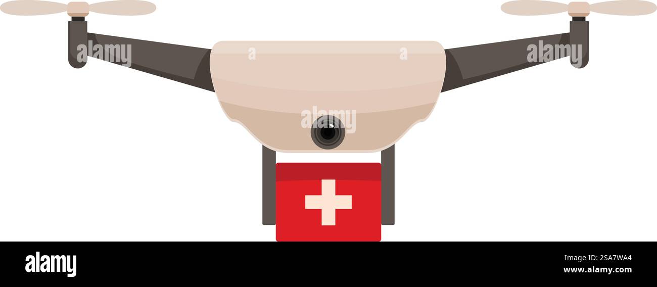 Drone médical transportant une trousse de premiers soins délivrant des fournitures d'urgence. Un drone médical vole et transporte une trousse de premiers soins Illustration de Vecteur