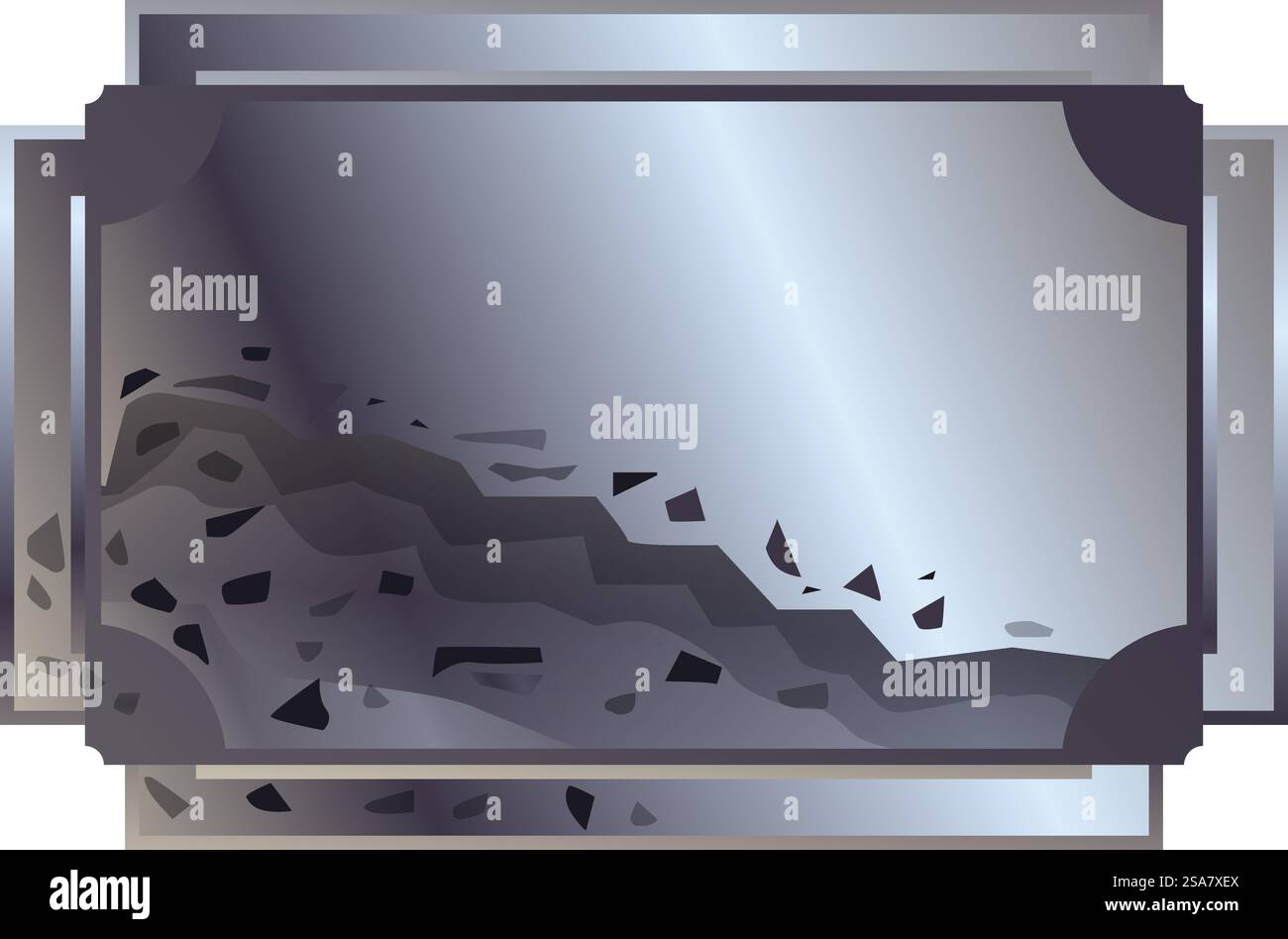 Fond abstrait avec cadre en métal argenté et l'effet de verre brisé montrant à travers. Cadre en métal argenté avec effet de verre brisé montrant à travers Illustration de Vecteur