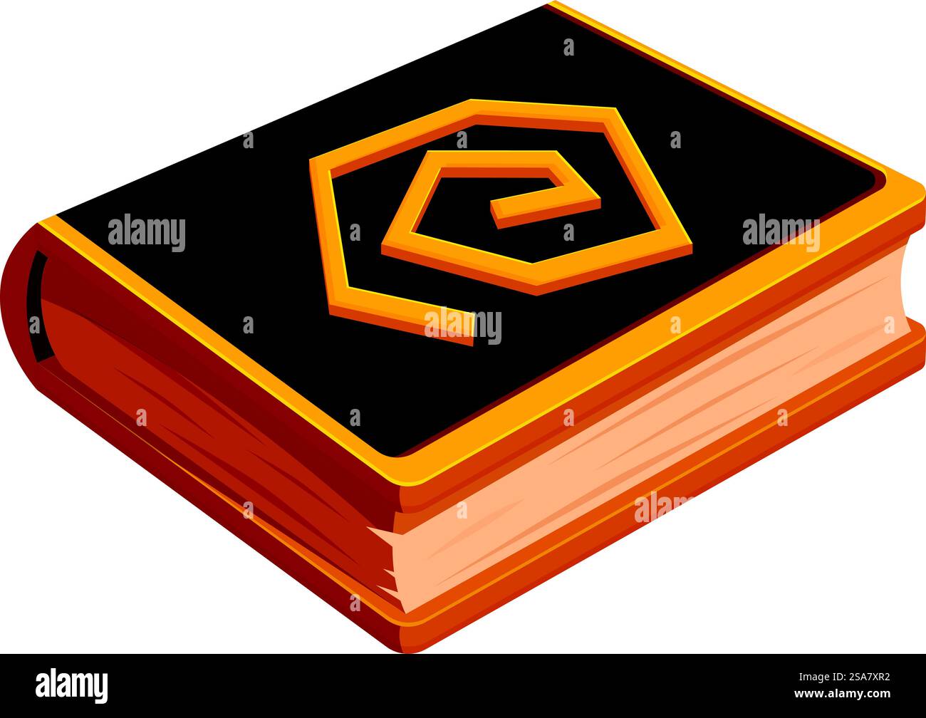 Ancien livre magique avec une couverture dorée est ouvert, ses pages remplies de secrets. Ancien livre magique avec couverture dorée est ouvert Illustration de Vecteur