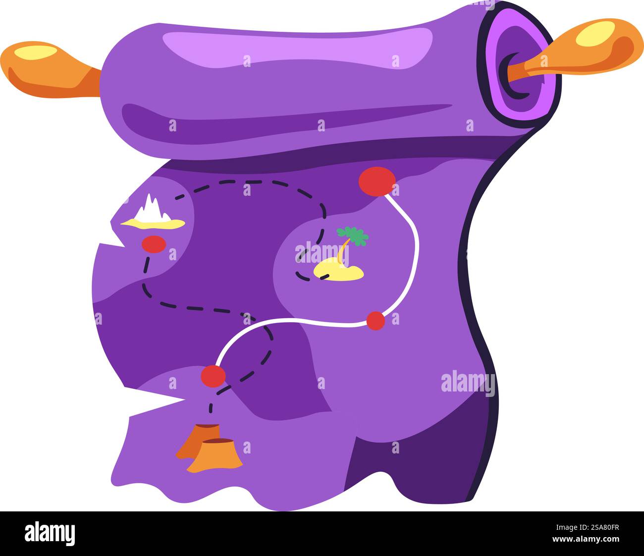 Carte de chasse au trésor avec des informations et des instructions sur où trouver un coffre avec richesse. Décoration de thème pirate isolé pour la crèche ou fête d'enfants, vacances. Vecteur dans l'illustration de style plat. Carte de chasse au trésor des pirates avec traces et infos Illustration de Vecteur