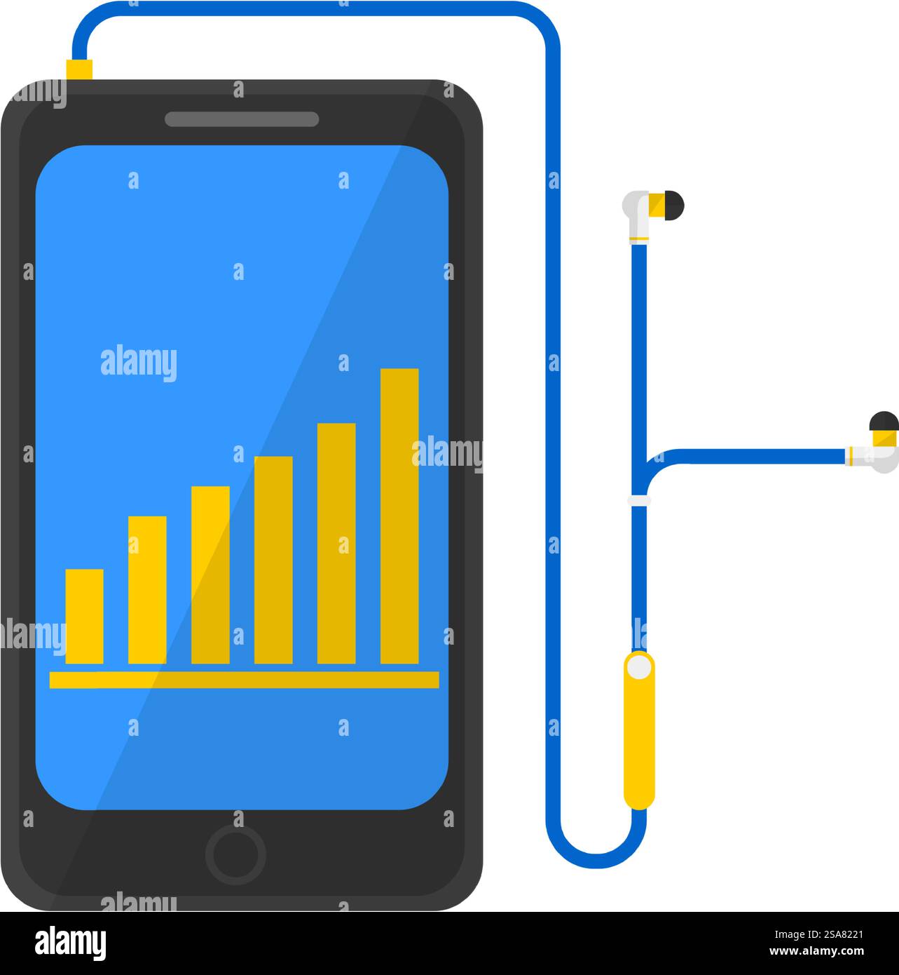 Téléphone portable avec écouteurs pour les sportifs qui courent et font du jogging, qui suivent les journées actives et la distance parcourue. Ecran isolé avec progression sur l'affichage, divertissement et loisirs. Vecteur dans le style plat. Écran de smartphone avec écouteurs, appareil intelligent Illustration de Vecteur