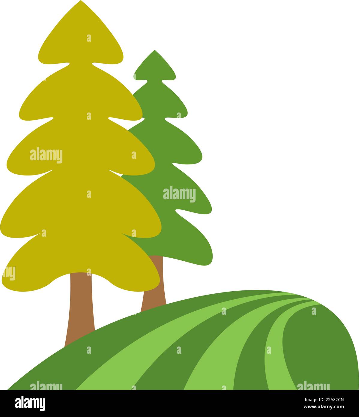 Nature paysage ou paysage, forêt isolée ou bois avec des arbres et des buissons, prairie d'herbe ou champ. Destination touristique ou voyage, trekking et randonnée à pied et à pied. Vecteur dans le style plat. Forêt ou paysage de bois, paysage de nature Illustration de Vecteur