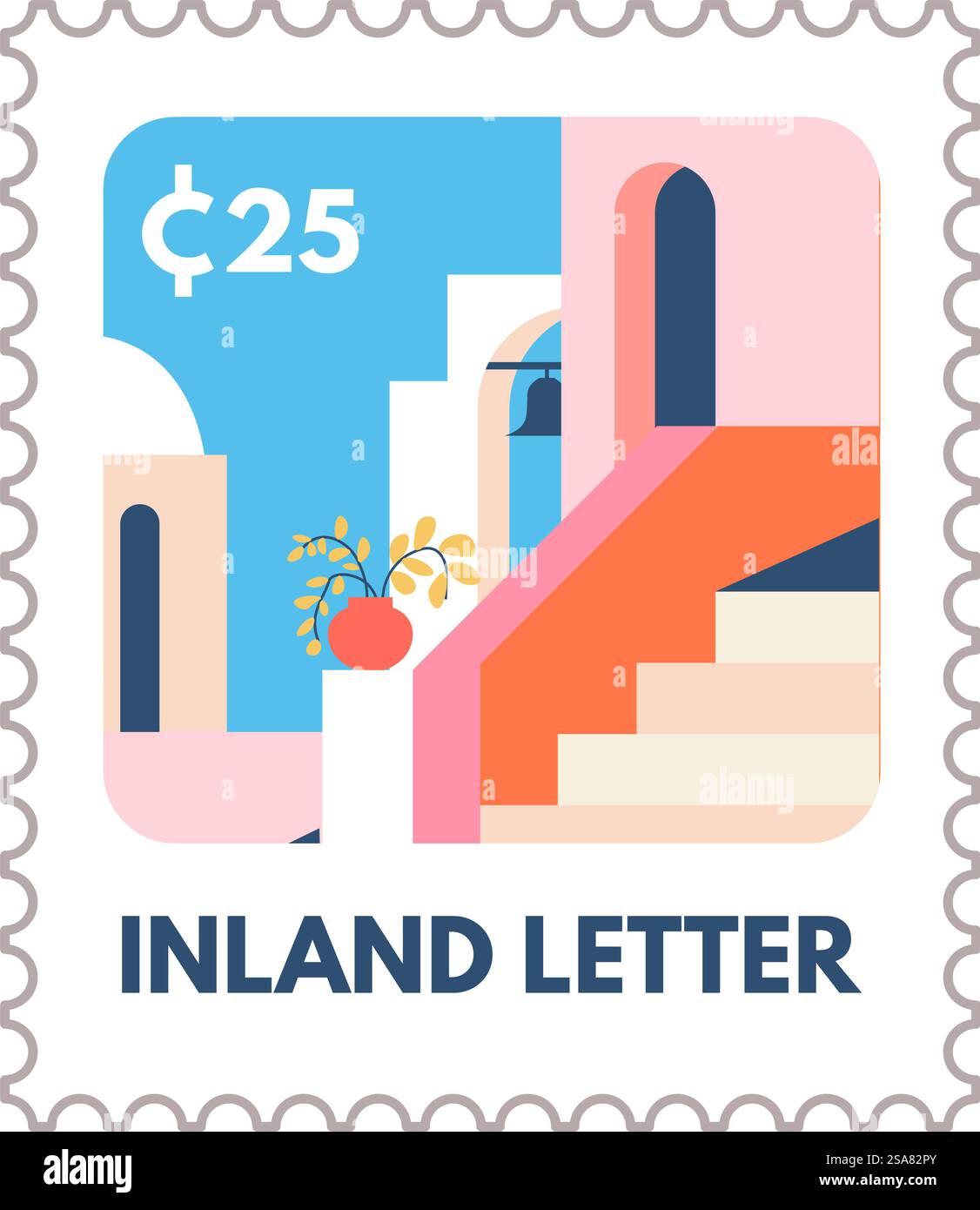 Carte postale ou TAD avec l'architecture et les bâtiments de la vieille ville. Autocollant d'enveloppe isolé avec prix et vue. Service de courrier et de livraison express, marque d'affranchissement de correspondance. Vecteur dans le style plat. Lettre intérieure, carte postale ou vecteur de marque postale Illustration de Vecteur