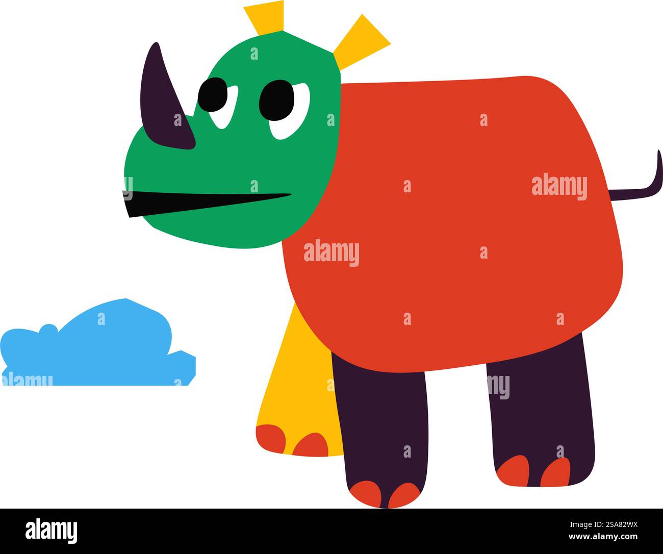 Dessin d'animal rhinocéros, image isolée d'enfants de nuage et de rhinocéros. Illustration d'animal à peau épaisse. Emoji ou émoticône, autocollant ou personnage dessiné par des enfants. Vecteur dans le style plat. Rhino, ?Hildren dessin d'animal corné et nuage Illustration de Vecteur