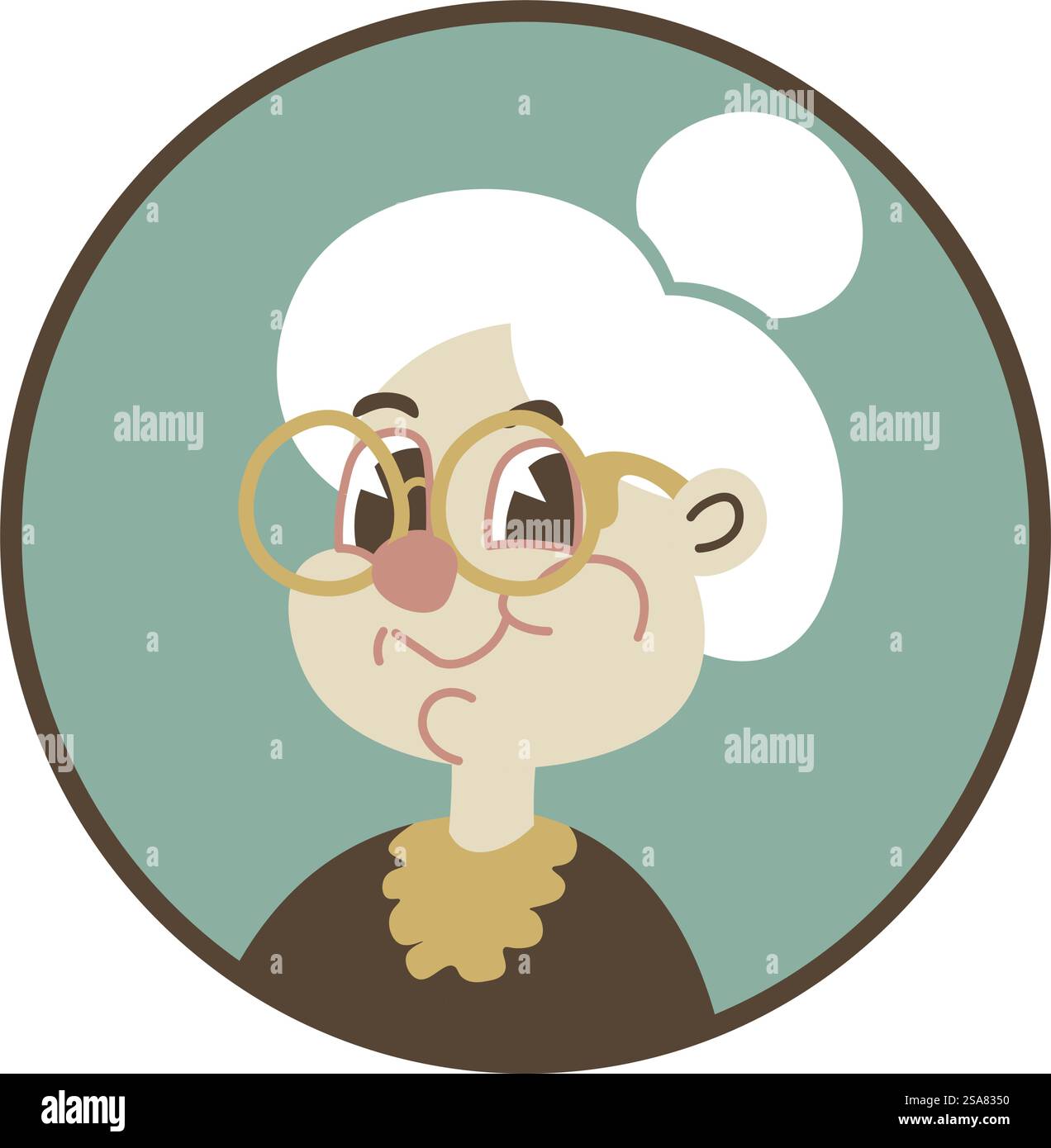 Avatar ou portrait d'une femme âgée aux cheveux gris. Grand-mère isolée posant pour l'image de l'arbre généalogique, dame portant des lunettes et des vêtements à l'ancienne. Personnage de femme. Vecteur dans les styles plats. Avatar ou image grand-mère, icône d'arbre généalogique Illustration de Vecteur