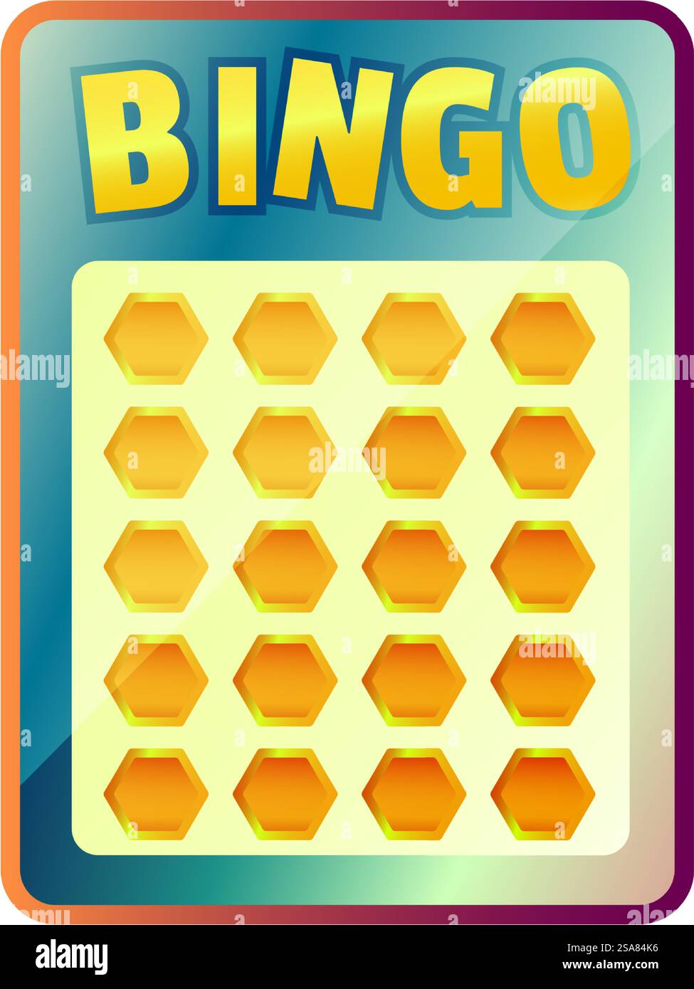 Tableau de bingo classique avec hexagones jaunes, illustration vectorielle isolée sur blanc. Un plateau de jeu de Bingo classique Illustration de Vecteur