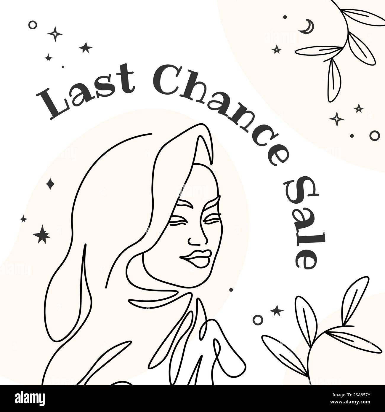 Réductions et ventes pour les femmes sur des produits et des marchandises. Personnage féminin portant des vêtements musulmans, fille monochrome avec des fleurs et des feuilles. Bannière promotionnelle ou publicité. Vecteur dans les styles plats. Vente dernière chance, réductions pour les bannières féminines Illustration de Vecteur