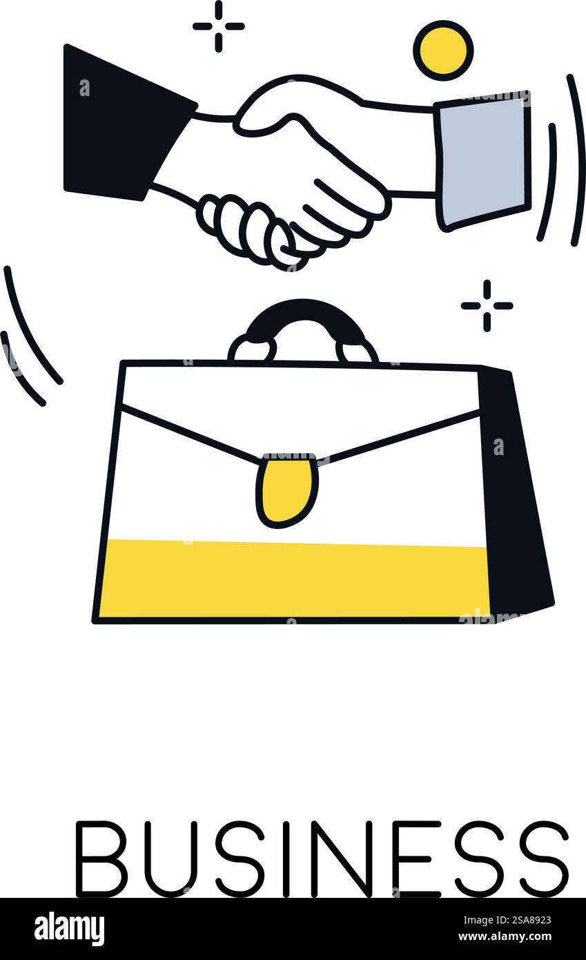 Poignée de main et mallette représentant le concept d'entreprise, illustration vectorielle, isolé sur fond blanc.. Poignée de main et porte-documents représentant les entreprises Illustration de Vecteur