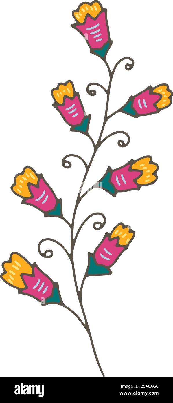 Illustration vectorielle d'une branche florale stylisée avec des détails complexes, isolée sur un fond blanc. Convient pour les impressions, les motifs ou les conceptions numériques .. Vecteur détaillé d'illustration de branche florale Illustration de Vecteur
