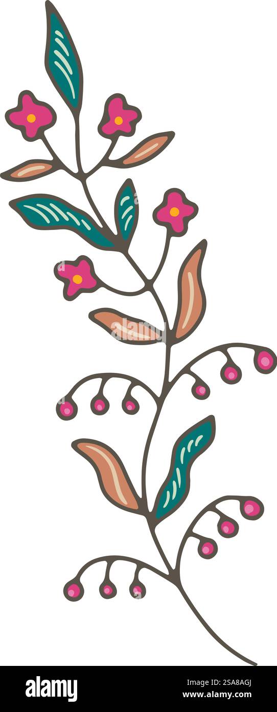 Illustration vectorielle d'une branche florale stylisée avec des détails complexes, isolée sur un fond blanc. Convient pour les impressions, les motifs ou les conceptions numériques .. Vecteur détaillé d'illustration de branche florale Illustration de Vecteur