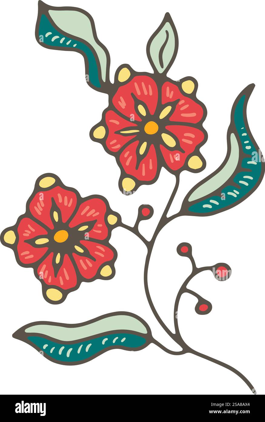 Illustration vectorielle d'une branche florale stylisée avec des détails complexes, isolée sur un fond blanc. Convient pour les impressions, les motifs ou les conceptions numériques .. Vecteur détaillé d'illustration de branche florale Illustration de Vecteur