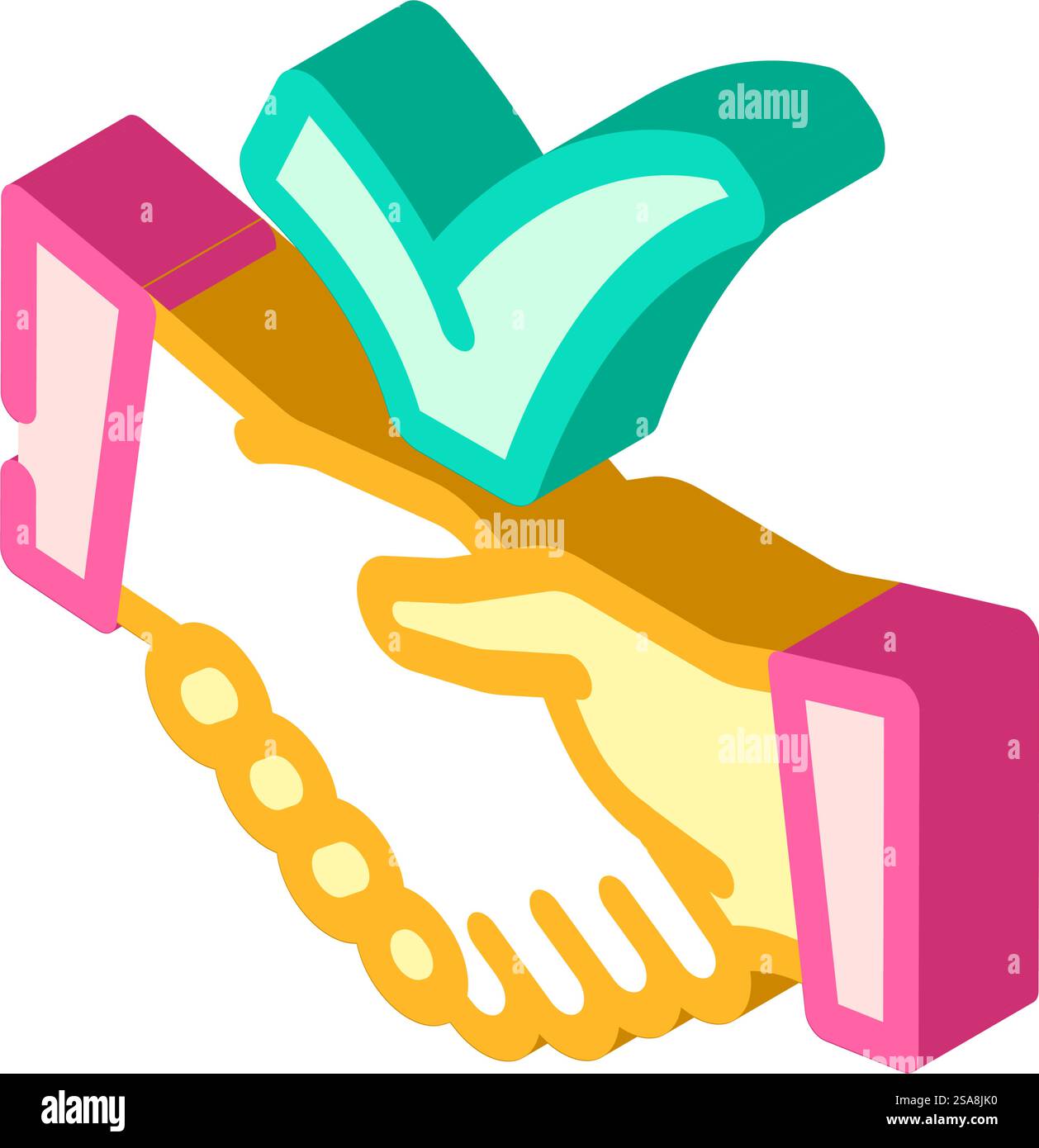 vecteur d'icône isométrique de coche de poignée de main. signe de coche d'établissement de la liaison. illustration de symbole isolé. illustration vectorielle d'icône isométrique de coche de poignée de main Illustration de Vecteur