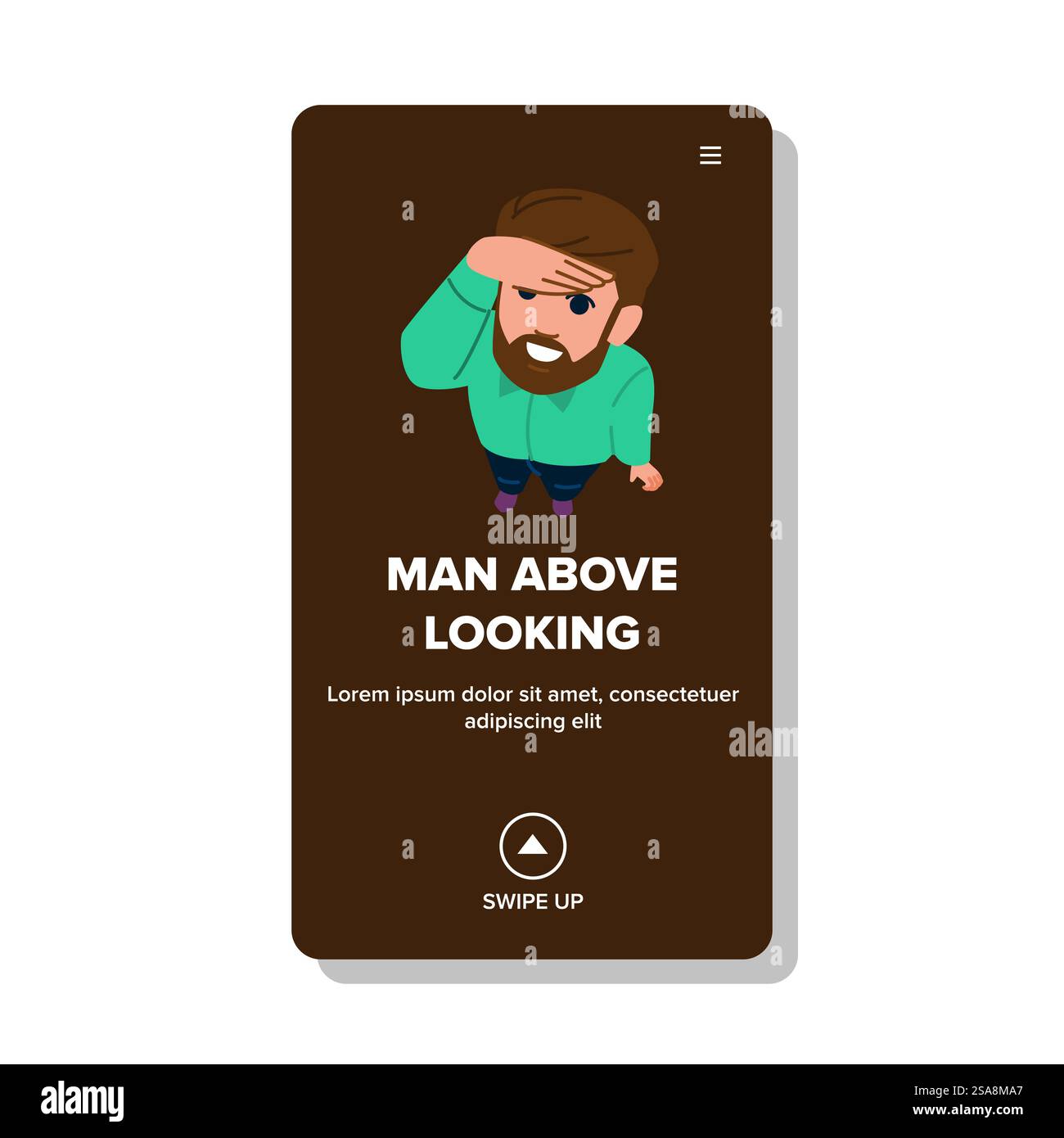 homme heureux au-dessus du vecteur regardant. jeune gars, sourire masculin, émotion homme heureux décontracté au-dessus de la recherche web flat illustration de dessin animé. homme heureux au-dessus du vecteur regardant Illustration de Vecteur