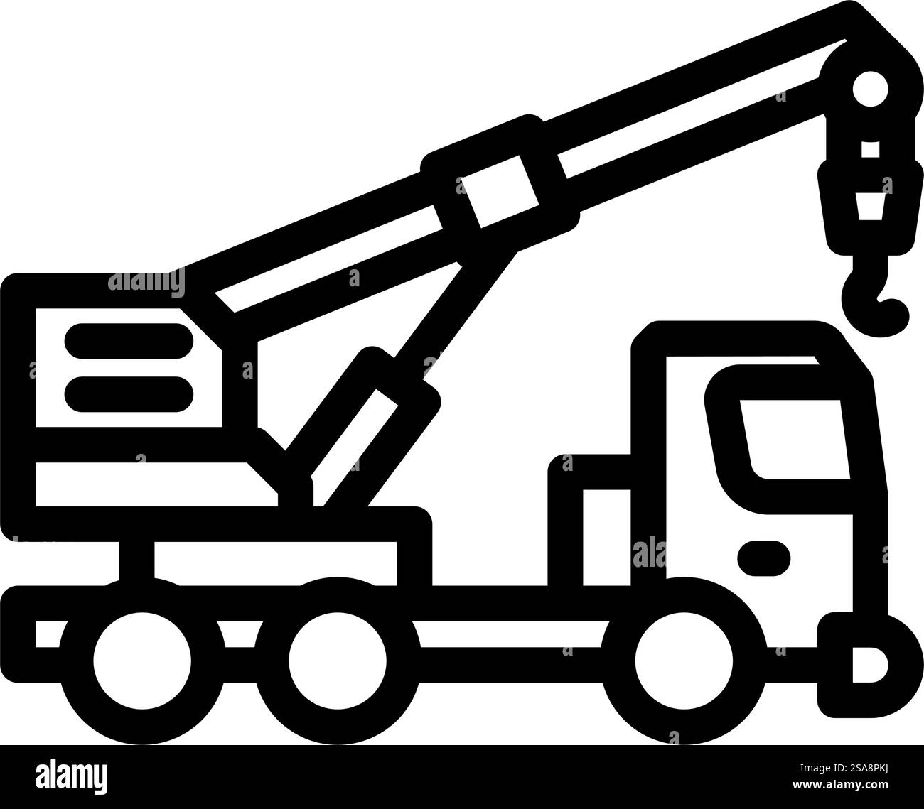 vecteur d'icône de ligne de véhicule de construction de camion de grue. panneau pour véhicule de construction de camion-grue. illustration noire du symbole de contour isolé. illustration vectorielle d'icône de ligne de véhicule de construction de camion de grue Illustration de Vecteur