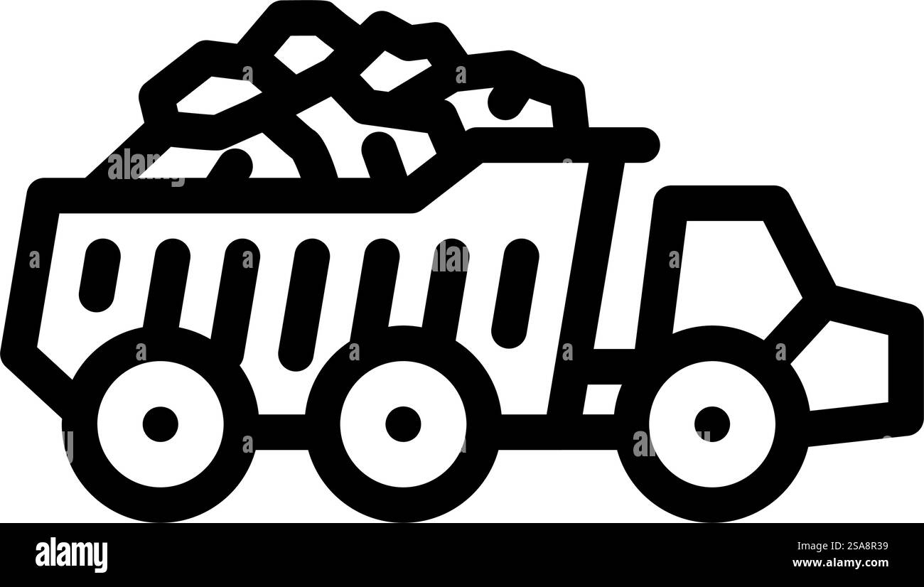 vecteur d'icône de ligne de véhicule de construction de camion de flèche. panneau pour véhicule de construction de camion à flèche. illustration noire du symbole de contour isolé. illustration vectorielle d'icône de ligne de véhicule de construction de camion de flèche Illustration de Vecteur