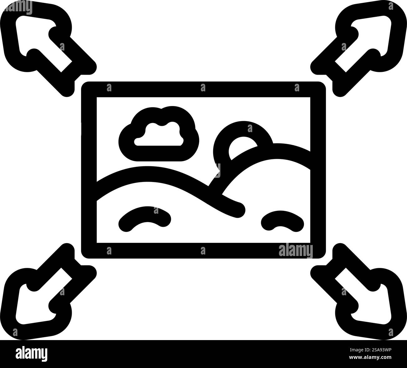 vecteur d'icône de ligne seo d'images réactives. signe seo des images réactives. illustration noire du symbole de contour isolé. images sensibles seo illustration vectorielle d'icône de ligne Illustration de Vecteur