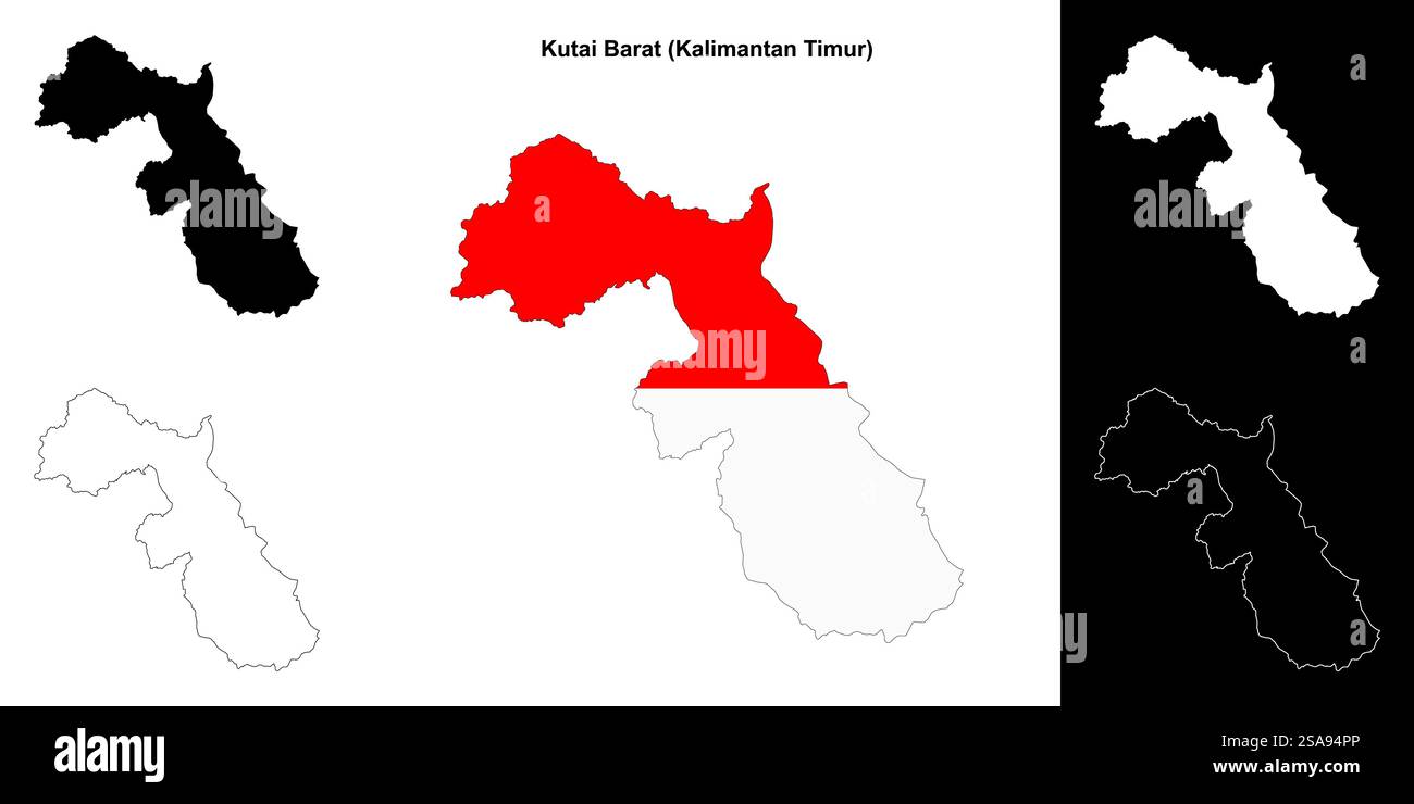 Kutai Barat ensemble de cartes de contour blanc Illustration de Vecteur