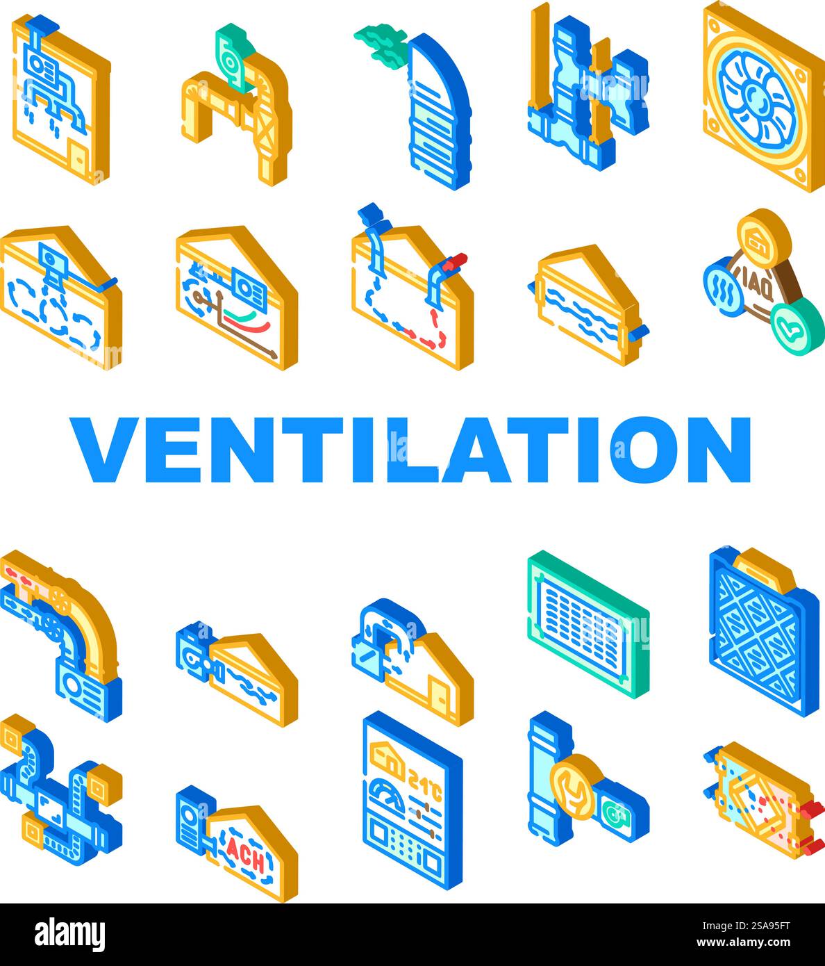 les icônes de chaleur de vent froid de ventilation d'air définissent le vecteur. conditions du conditionneur, climat d'écoulement, technologie chaude, maison fraîche, contrôle ventilation air froid chaleur vent froid illustrations de signes isométriques. les icônes de chaleur de vent froid de ventilation d'air définissent le vecteur Illustration de Vecteur