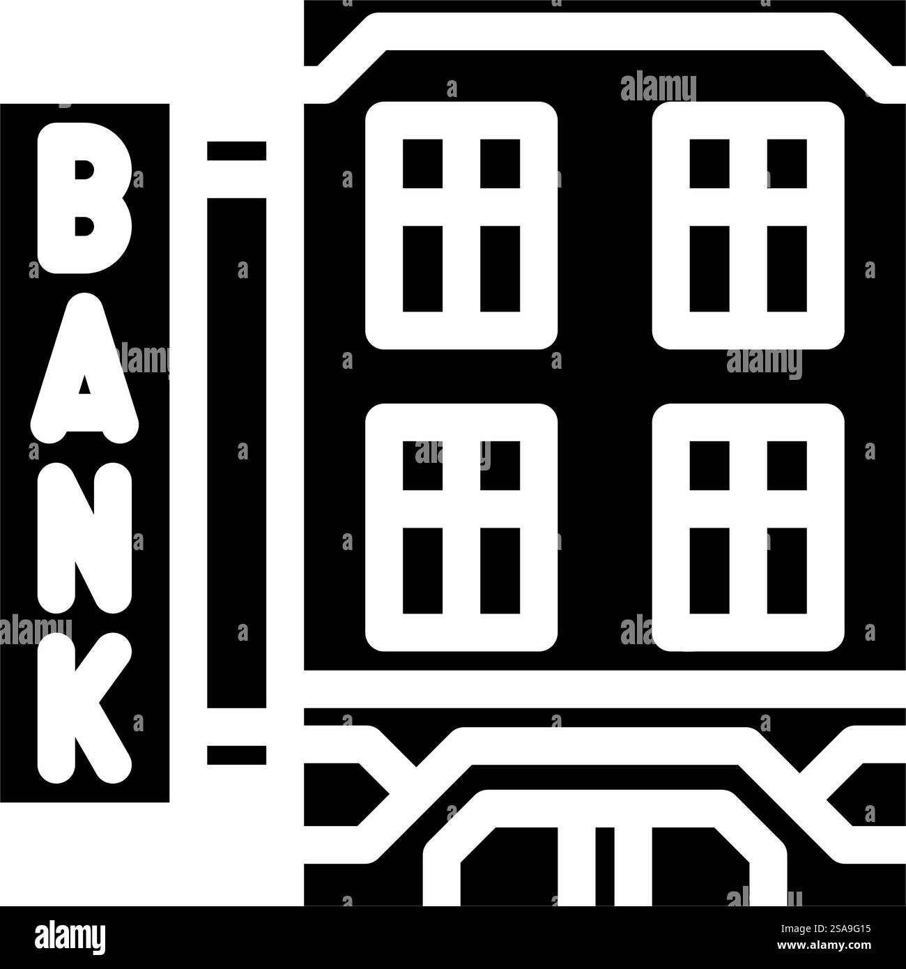 vecteur d'icône de glyphe de bâtiment de banque financière. enseigne de bâtiment de banque financière. illustration de symbole isolé. illustration vectorielle d'icône de glyphe de bâtiment de banque financière Illustration de Vecteur