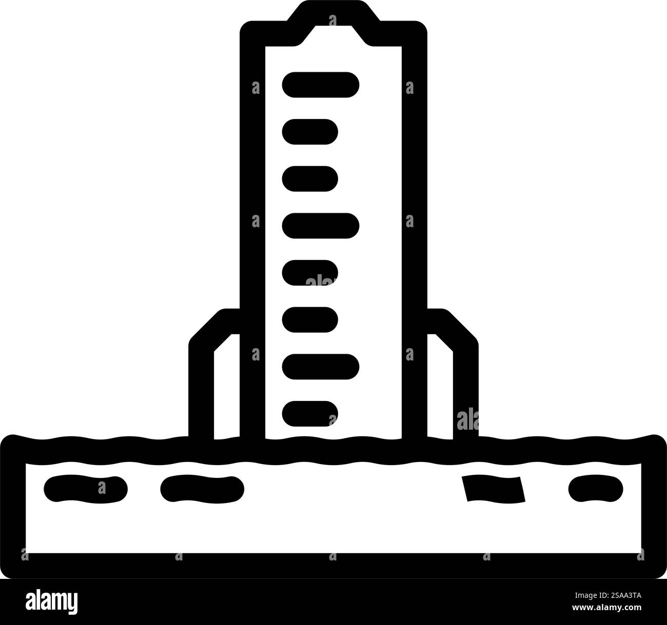 vecteur d'icône de ligne de catastrophe de jauge d'inondation. panneau indicateur de sinistre pour jauge d'inondation. illustration noire du symbole de contour isolé. illustration vectorielle d'icône de ligne de catastrophe de jauge d'inondation Illustration de Vecteur