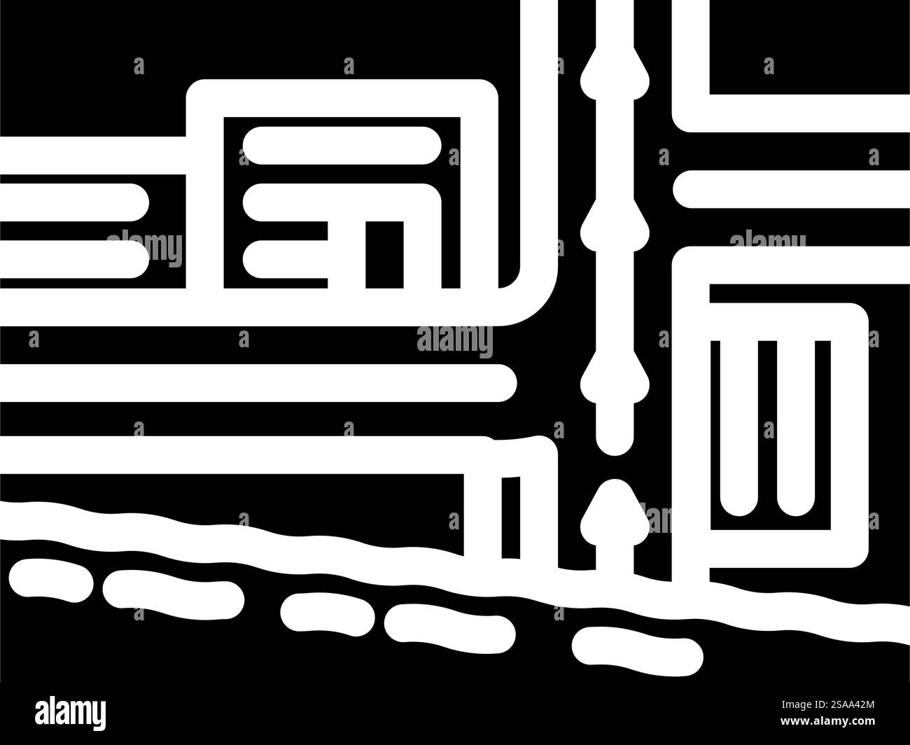 vecteur d'icône de glyphe de catastrophe de route d'évacuation. panneau de signalisation sinistre de la voie d'évacuation. illustration de symbole isolé. illustration vectorielle d'icône de glyphe de catastrophe de route d'évacuation Illustration de Vecteur