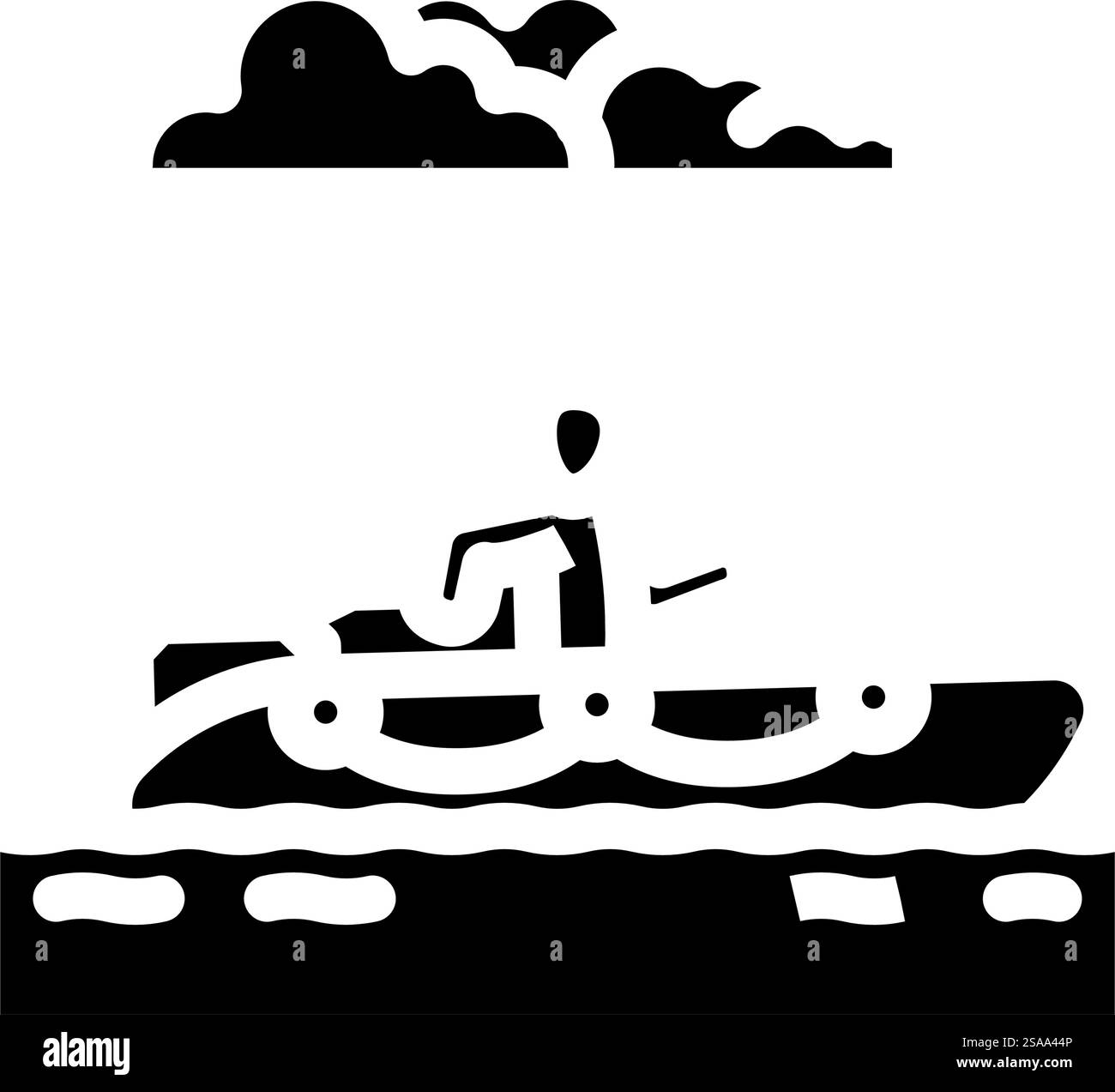 vecteur d'icône de glyphe de catastrophe de bateau de sauvetage d'eau. panneau de secours en cas de catastrophe pour bateau. illustration de symbole isolé. illustration vectorielle d'icône de glyphe de catastrophe de bateau de sauvetage d'eau Illustration de Vecteur