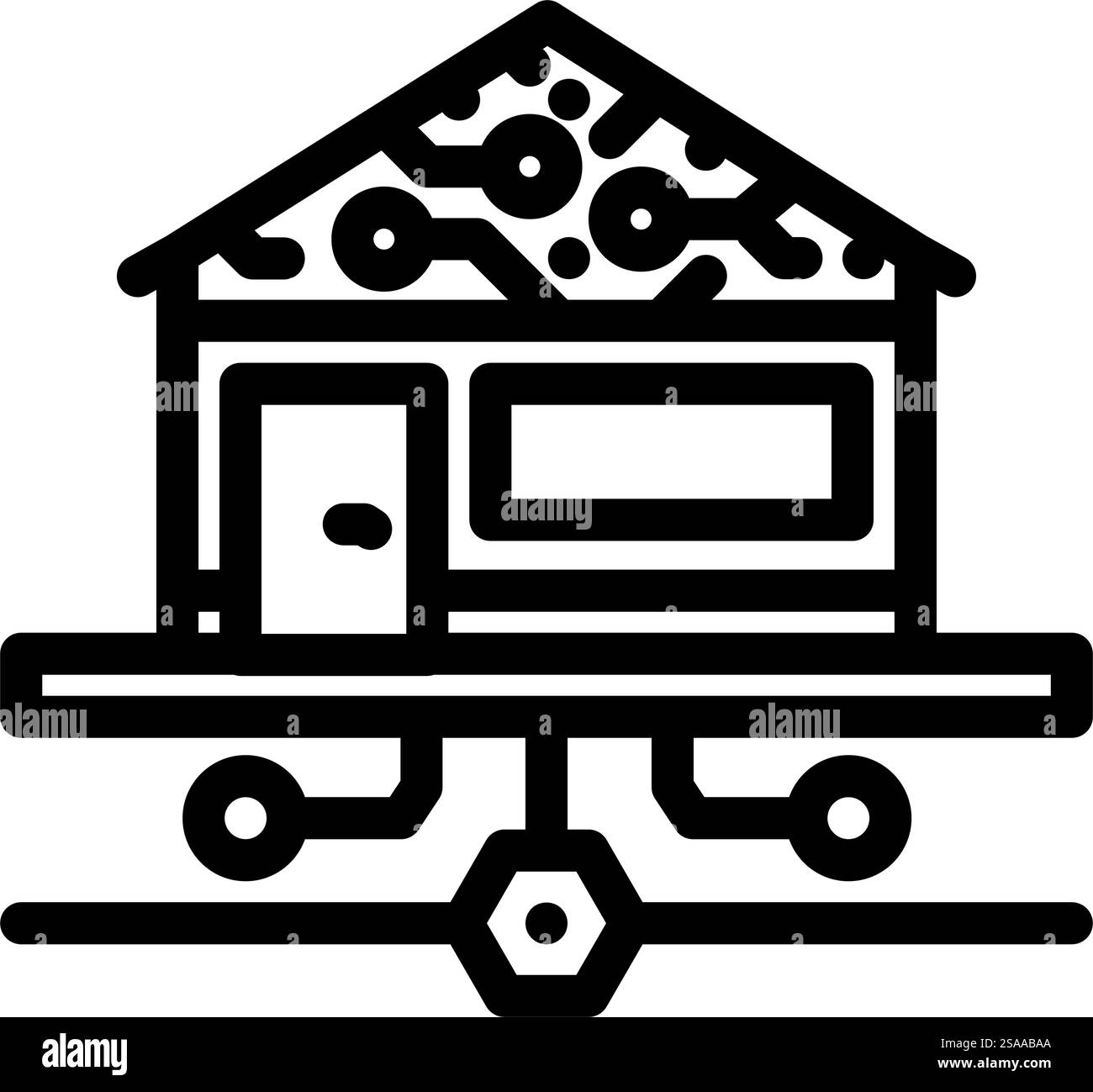 vecteur d'icône de ligne de construction verte de technologie intelligente. signe de construction écologique de technologie intelligente. illustration noire du symbole de contour isolé. illustration vectorielle d'icône de ligne de construction verte de technologie intelligente Illustration de Vecteur