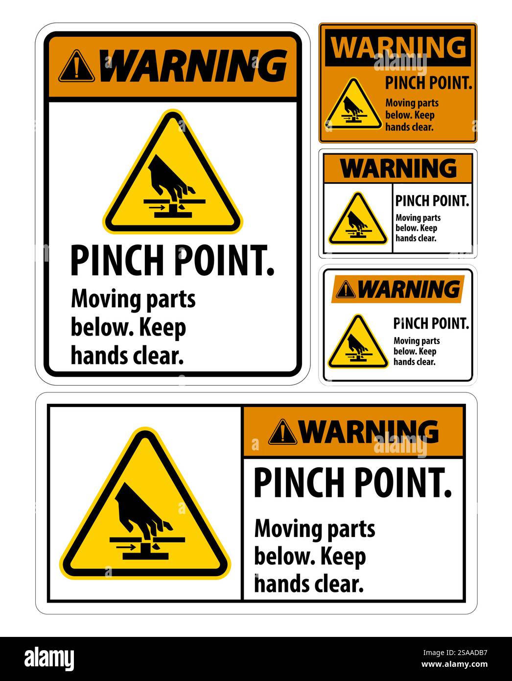 Avertissement point de pincement, pièces mobiles en dessous, garder les mains à l'écart symbole panneau isoler sur fond blanc, illustration vectorielle EPS.10 Illustration de Vecteur