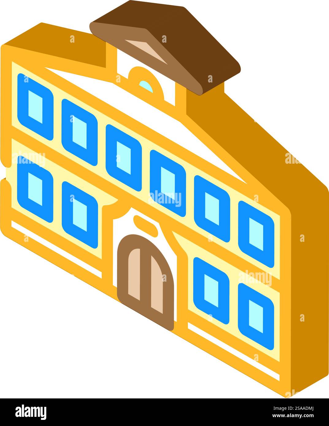 vecteur d'icône isométrique de bâtiment d'école de façade. panneau de façade pour la construction d'écoles. illustration de symbole isolé. illustration vectorielle d'icône isométrique de bâtiment d'école de façade Illustration de Vecteur