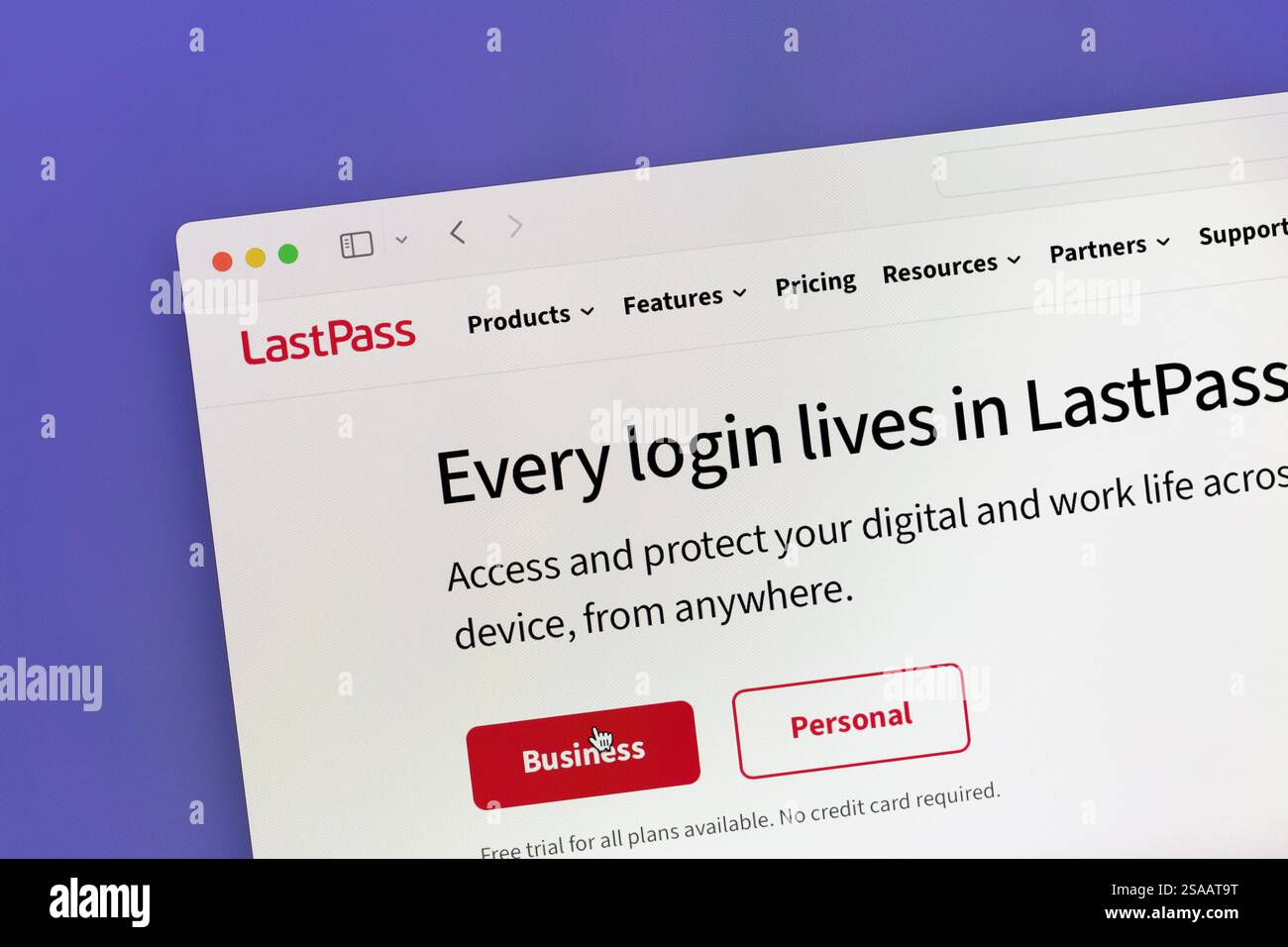 Ostersund, Suède - 11 janvier 2025 : LastPass Webpage..LastPass est un gestionnaire de mots de passe qui stocke les mots de passe cryptés en ligne. Banque D'Images